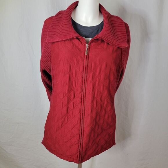 Croft & Barrow‎ Deep Red Quilted Full Zipper Front Sweater Jacket Size 1X - Picture 1 of 8